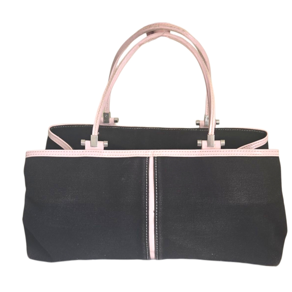 Mondani New York Black Pink Trim Tote Handbag Purse Y2K 2000s Preppy Office Bag